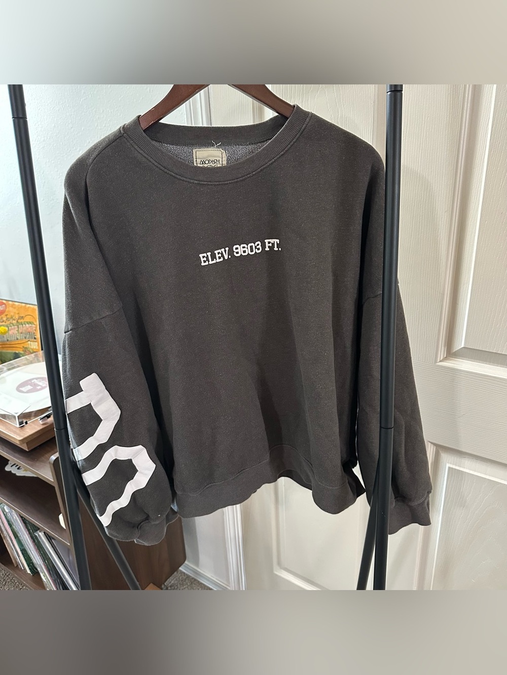 Modish Rebel Black Crewneck Sweatshirt with White Colorado Elevation Graphic